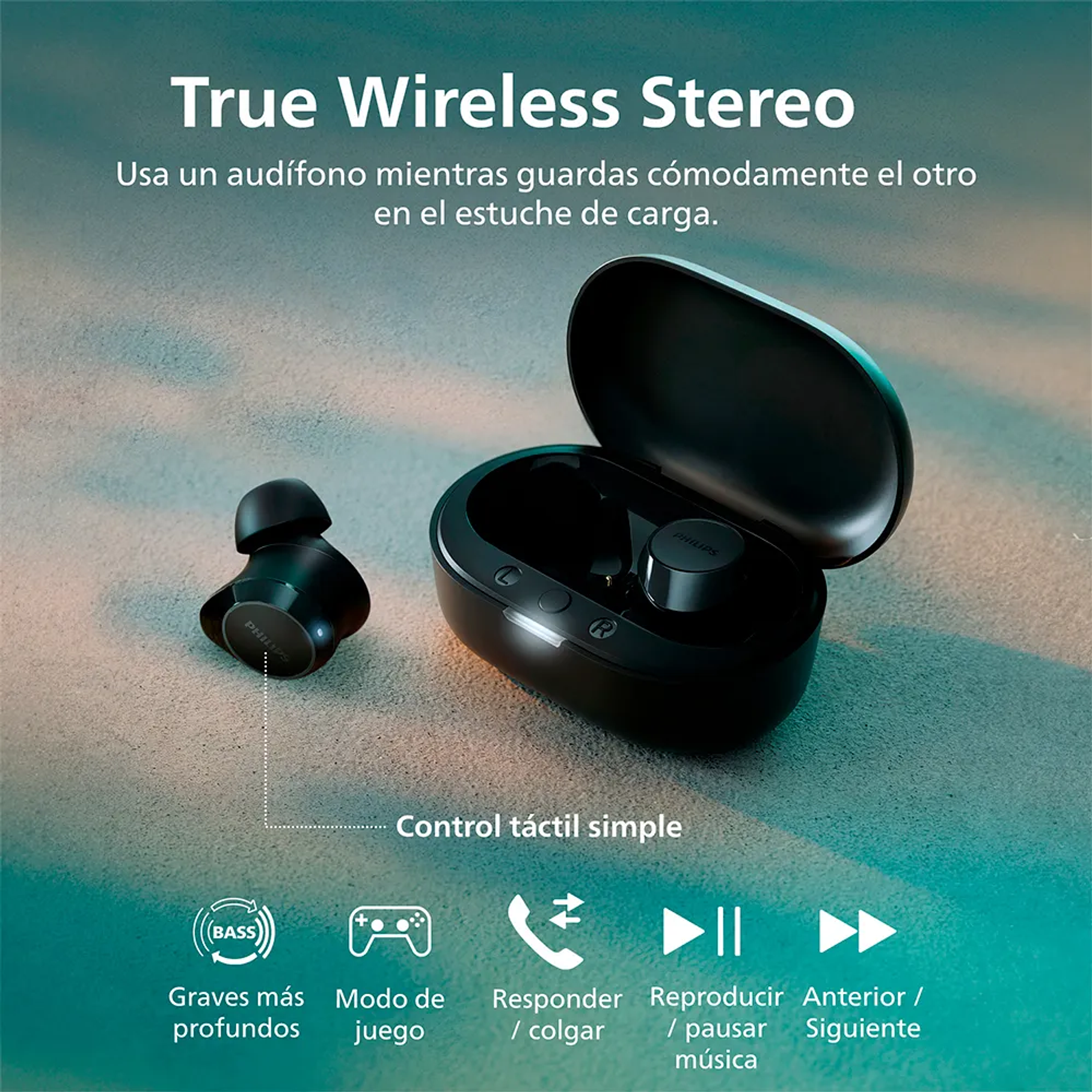 Audífono True Wireless Bluetooth Philips TAT1209BK Negro Luz Blanco 10