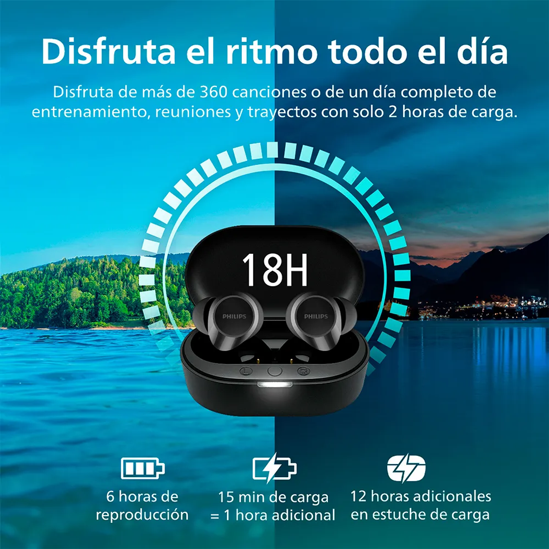 Audífono True Wireless Bluetooth Philips TAT1209BK Negro Luz Blanco 11