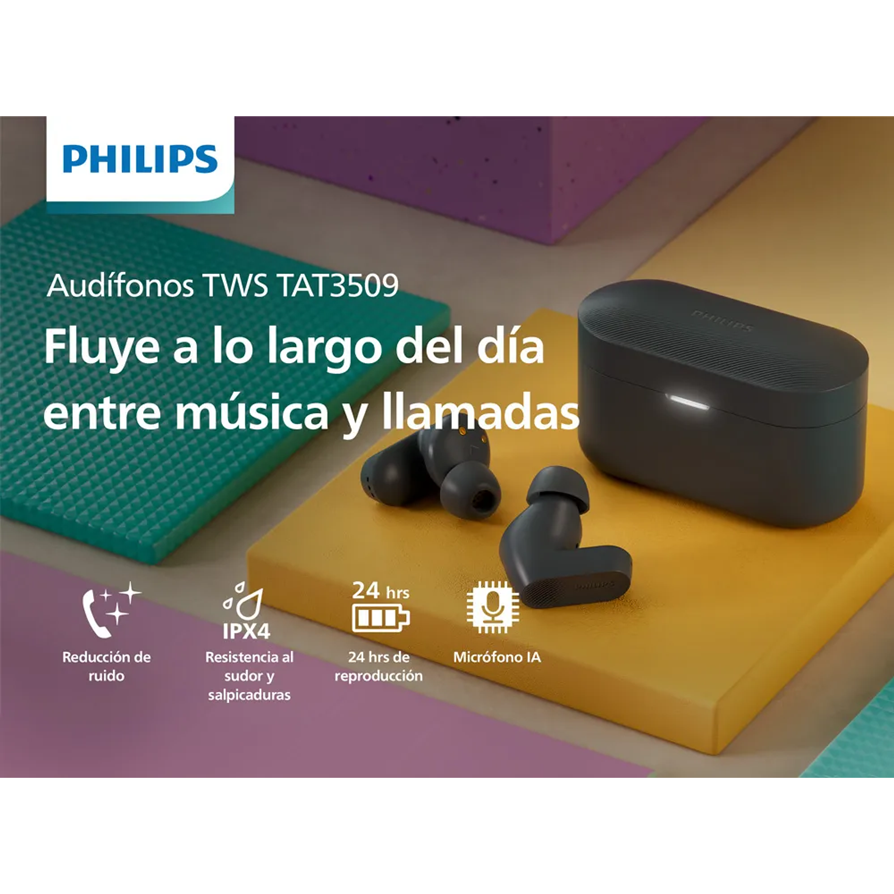 Audífonos Bluetooth Noise Cancelling Philips Tat3509 True Wireless 24 Horas Autonomía 8