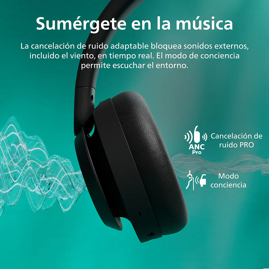 Audífonos Inalámbricos Bluetooth Philips Noise Cancelling TAH6509 Headband Color Negro - Supraaurales ANC 70H 6