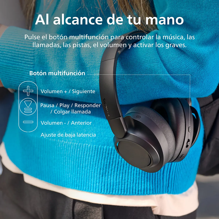 Audífonos Inalámbricos Bluetooth Philips Noise Cancelling TAH6509 Headband Color Negro - Supraaurales ANC 70H 11