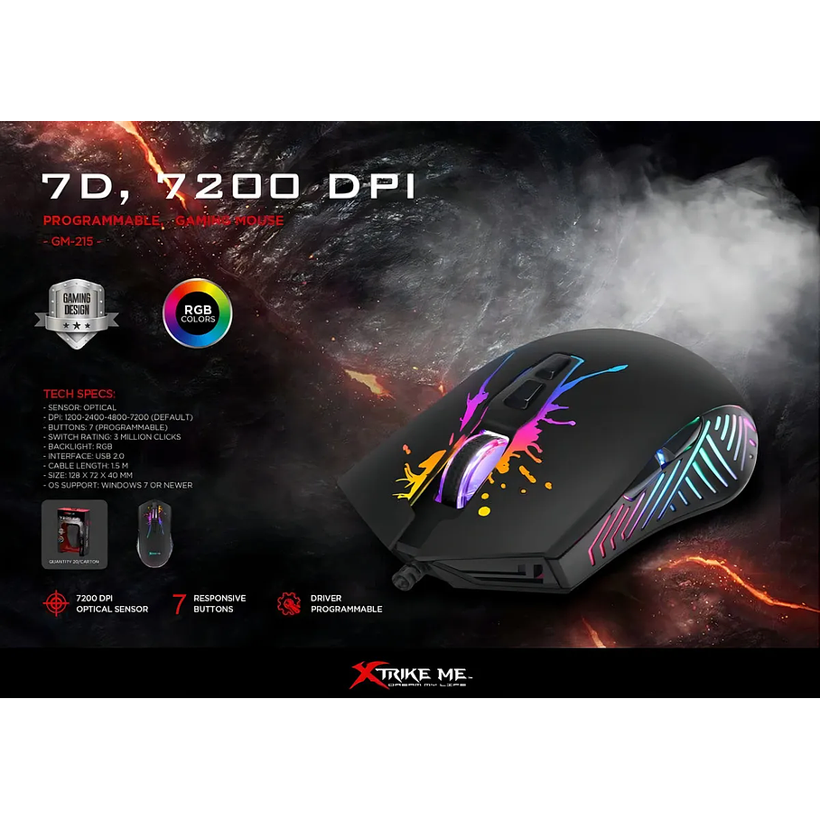 Mouse Gamer Xtrike Me Pro 7200dpi Gm-215 Color Negro 7