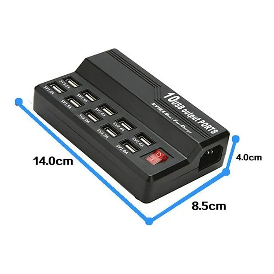 Cargador Múltiple Usb 10 Puertos Carga Rápida 5v 12a 2