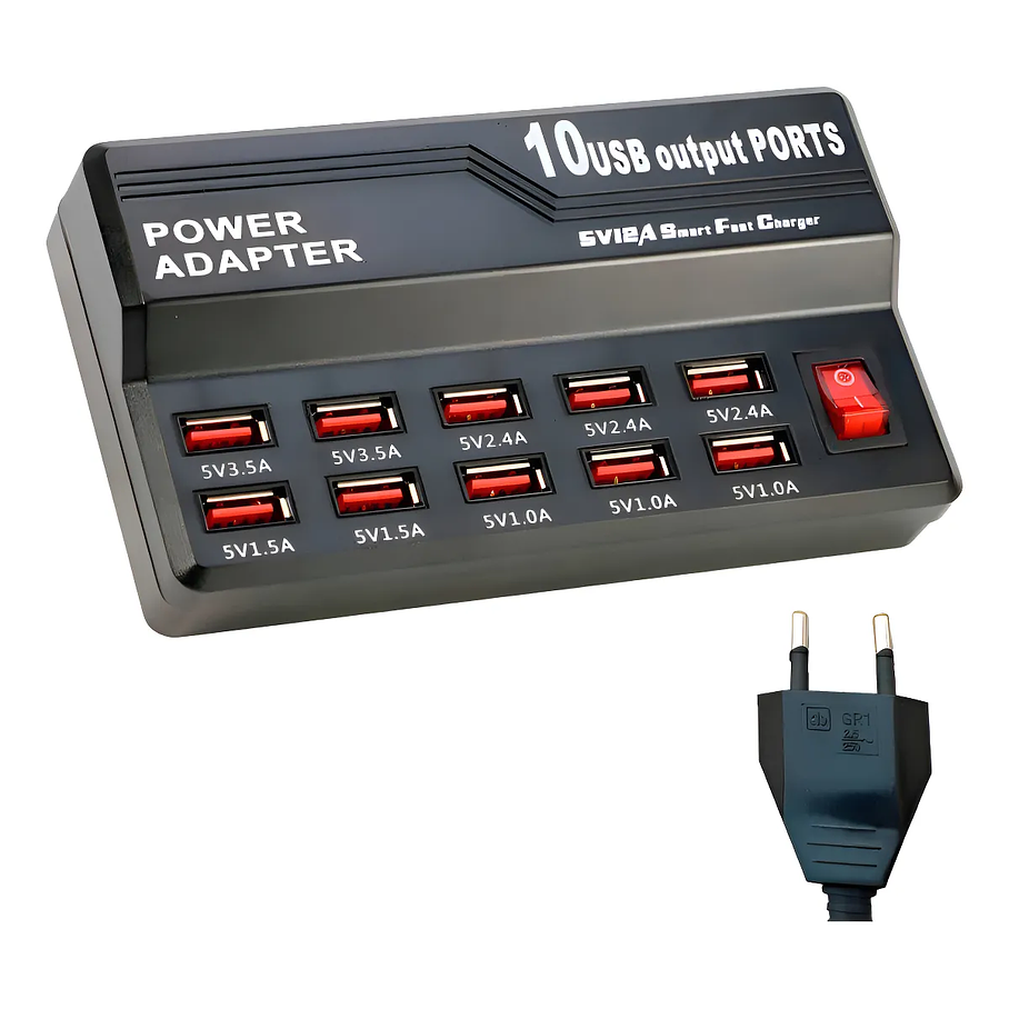 Cargador Múltiple Usb 10 Puertos Carga Rápida 5v 12a 1