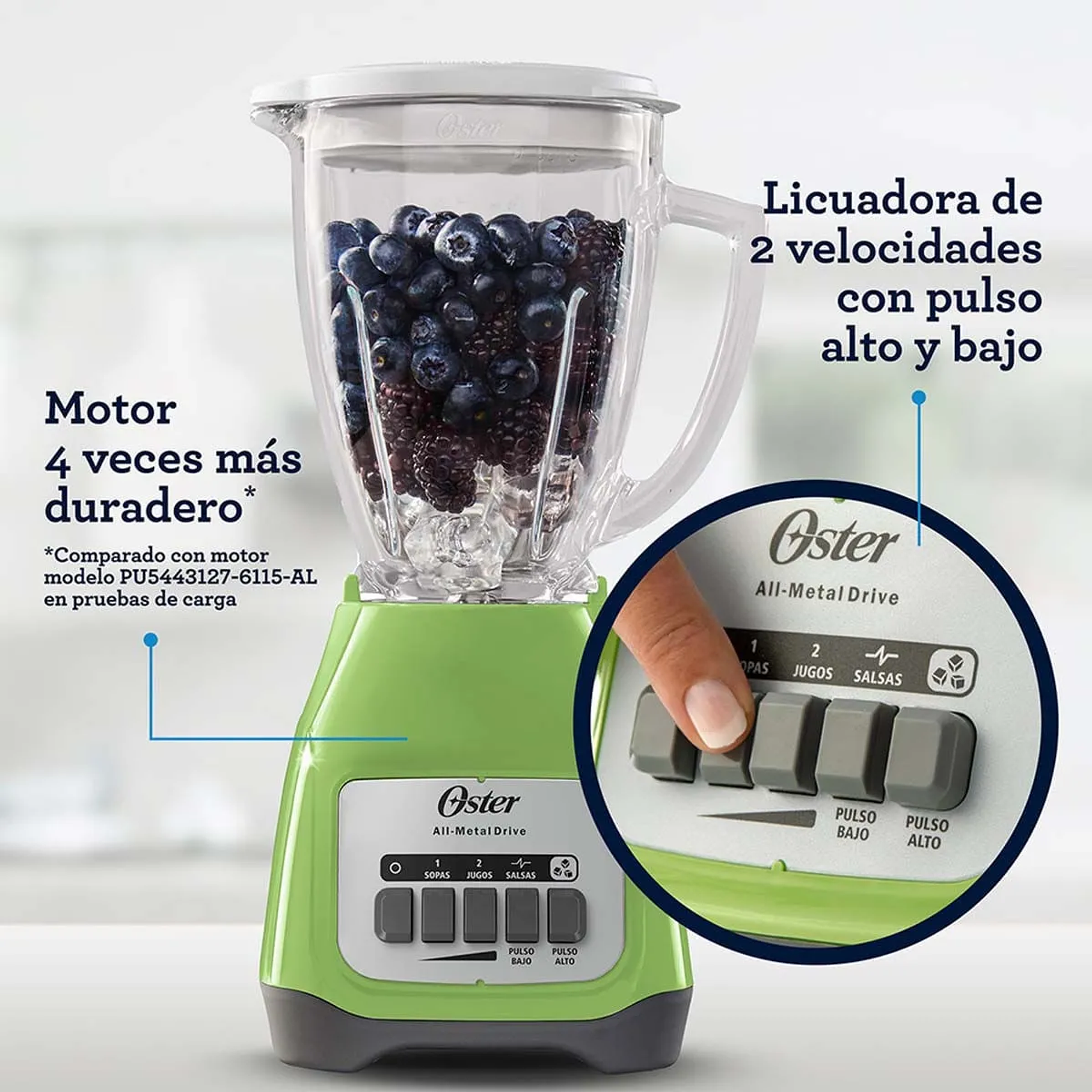 Licuadora Oster® Blstkagkpb 2 Velocidades Y Vaso De Vidrio Color Verde 6