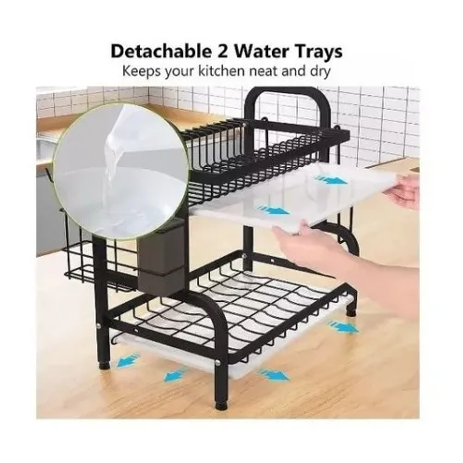 Secador Escurridor De Platos 2 Niveles Color Negro Metalico 3