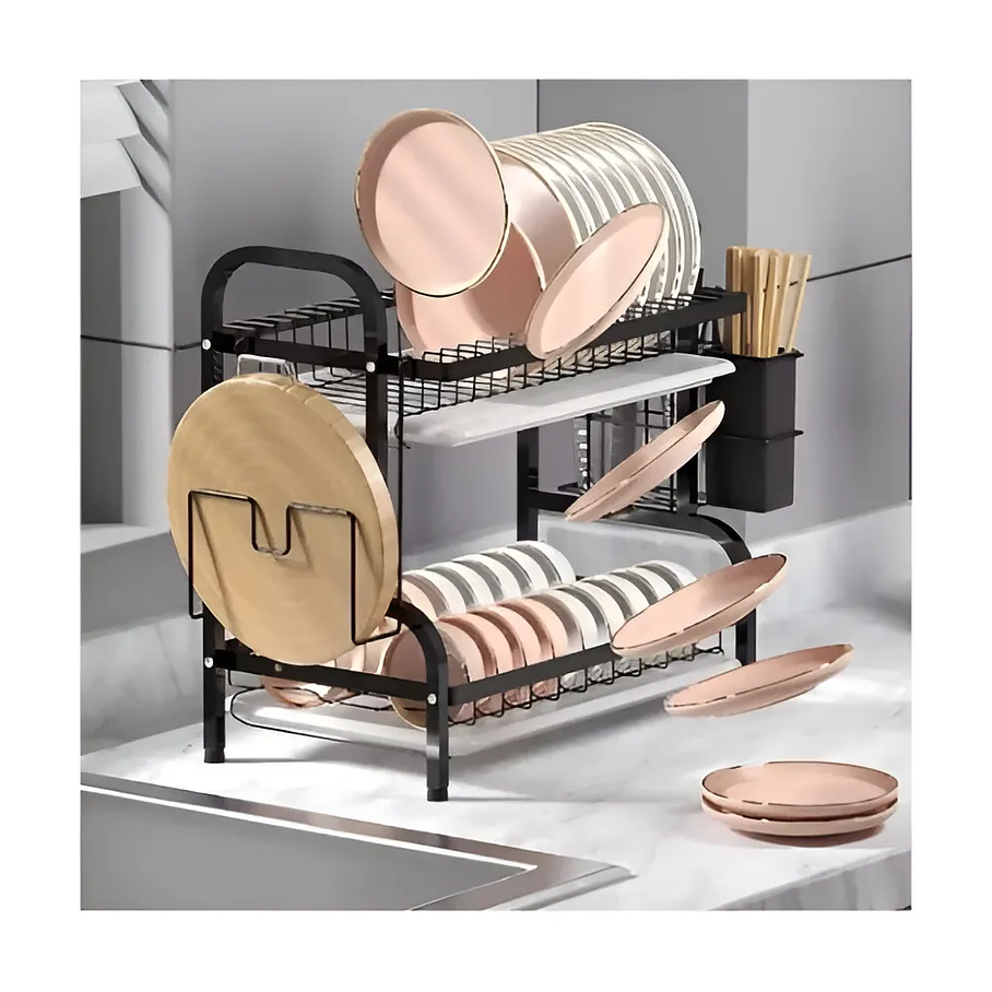 Secador Escurridor De Platos 2 Niveles Color Negro Metalico 7