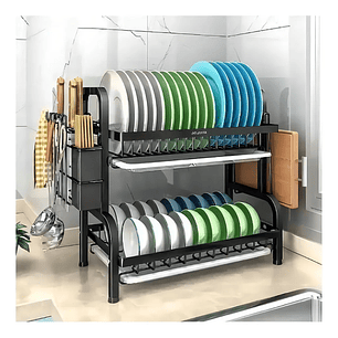 Secador Escurridor De Platos 2 Niveles Color Negro Metalico