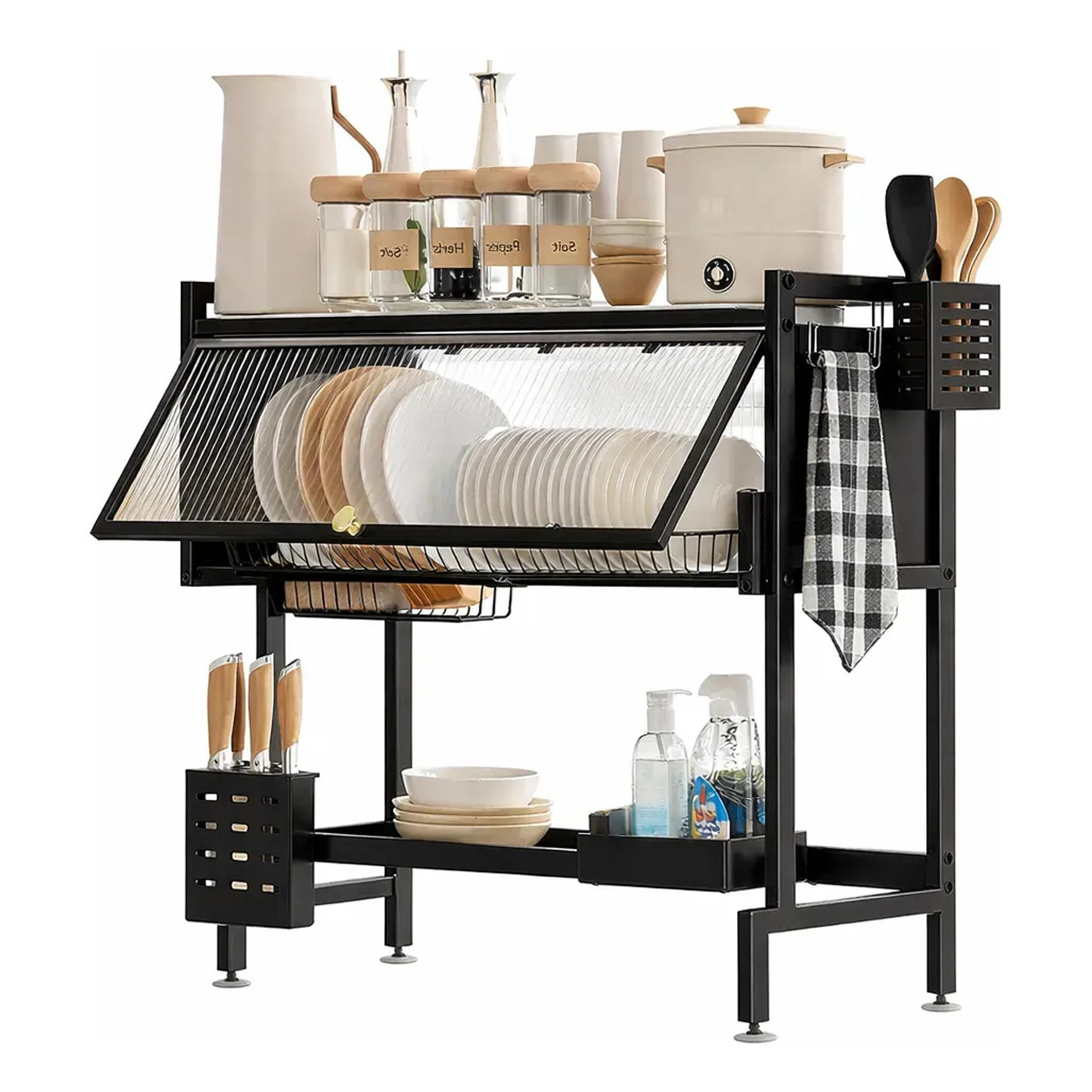 Escurridor Secaplatos Eoland Seca Loza 2 Niveles Acero Negro 65 Cm Rejilla Secador Platos Lavaplatos Organizador Cocina Metalico Alta Capacidad Secado Rápido 1