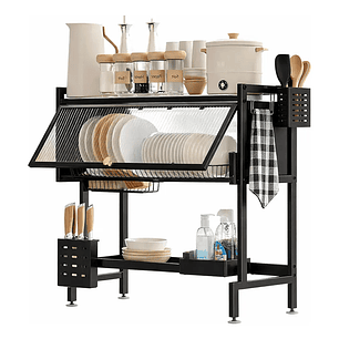 Escurridor Secaplatos Eoland Seca Loza 2 Niveles Acero Negro 65 Cm Rejilla Secador Platos Lavaplatos Organizador Cocina Metalico Alta Capacidad Secado Rápido