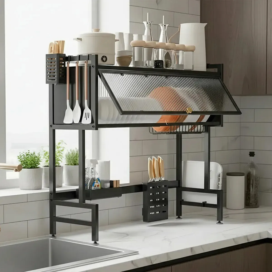 Escurridor Secaplatos Eoland Seca Loza 2 Niveles Acero Negro 65 Cm Rejilla Secador Platos Lavaplatos Organizador Cocina Metalico Alta Capacidad Secado Rápido 5