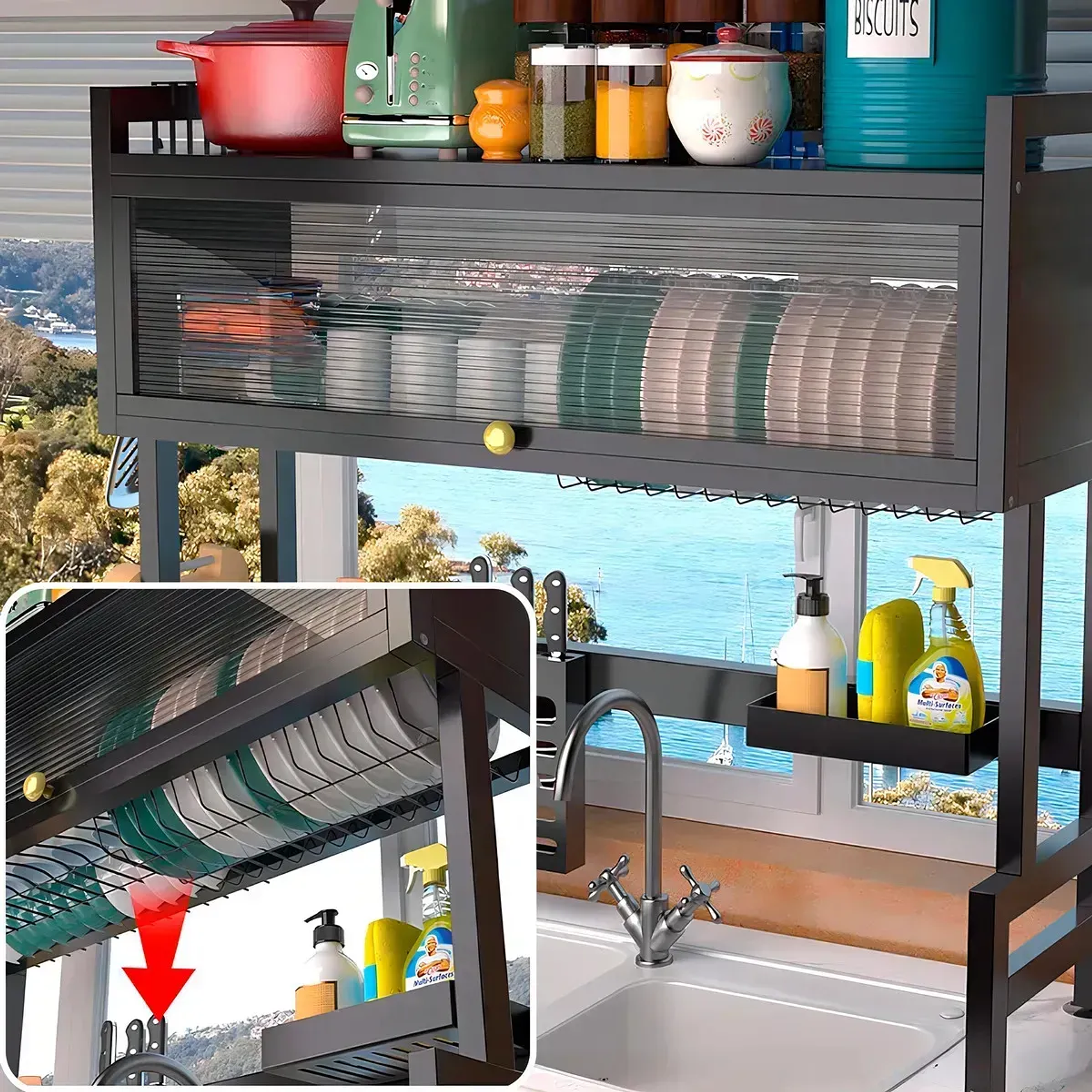 Escurridor Secaplatos Eoland Seca Loza 2 Niveles Acero Negro 65 Cm Rejilla Secador Platos Lavaplatos Organizador Cocina Metalico Alta Capacidad Secado Rápido 7