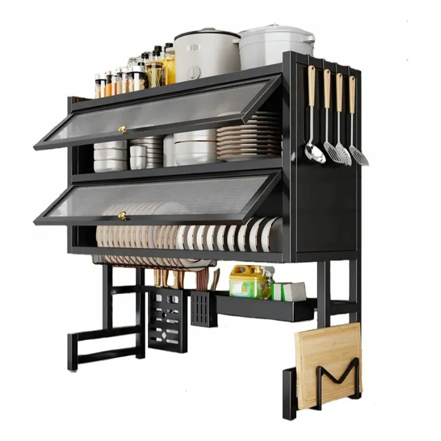 Escurridor Secador Loza Platos 3 Niveles Organizador 85cm Negro Organizador Cocina Metalico Alta Capacidad Secado Rápido 4