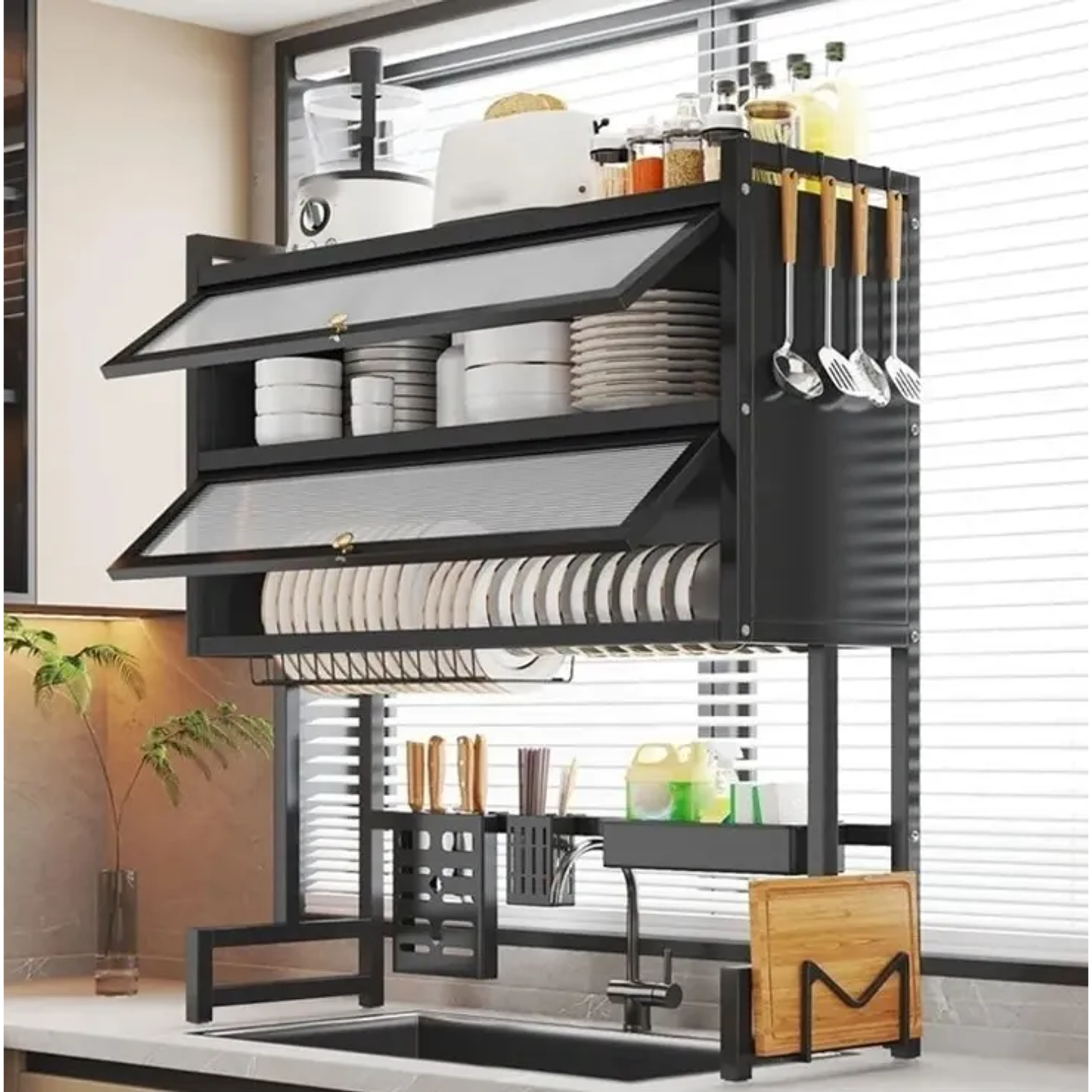 Escurridor Secador Loza Platos 3 Niveles Organizador 85cm Negro Organizador Cocina Metalico Alta Capacidad Secado Rápido 1