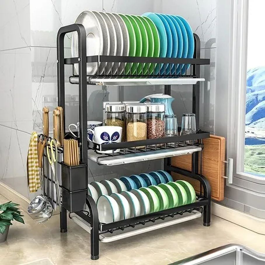 Rack Escurridor Organizador Cocina Secador Platos 3 Niveles Negro 2