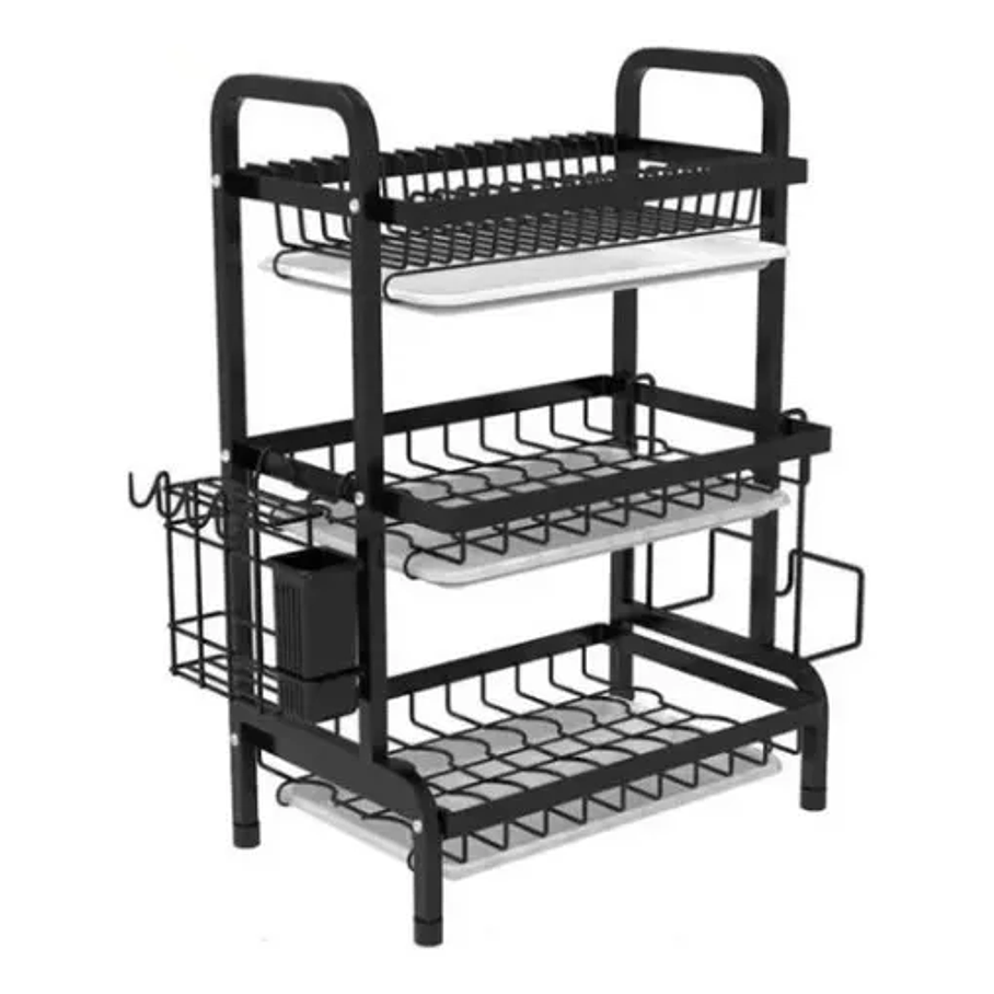 Rack Escurridor Organizador Cocina Secador Platos 3 Niveles Negro 1