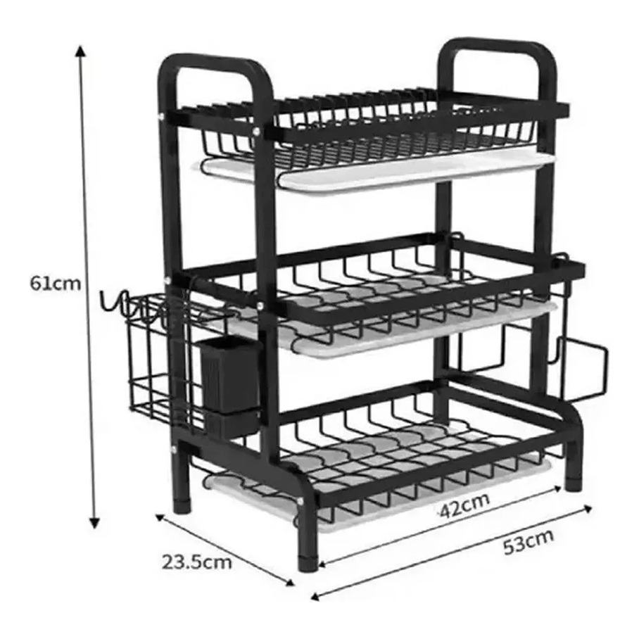 Rack Escurridor Organizador Cocina Secador Platos 3 Niveles Negro 3