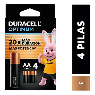 Pila Duracell Optimum AA (4 Pilas Doble A, Más Potencia) Mas Duracion x20