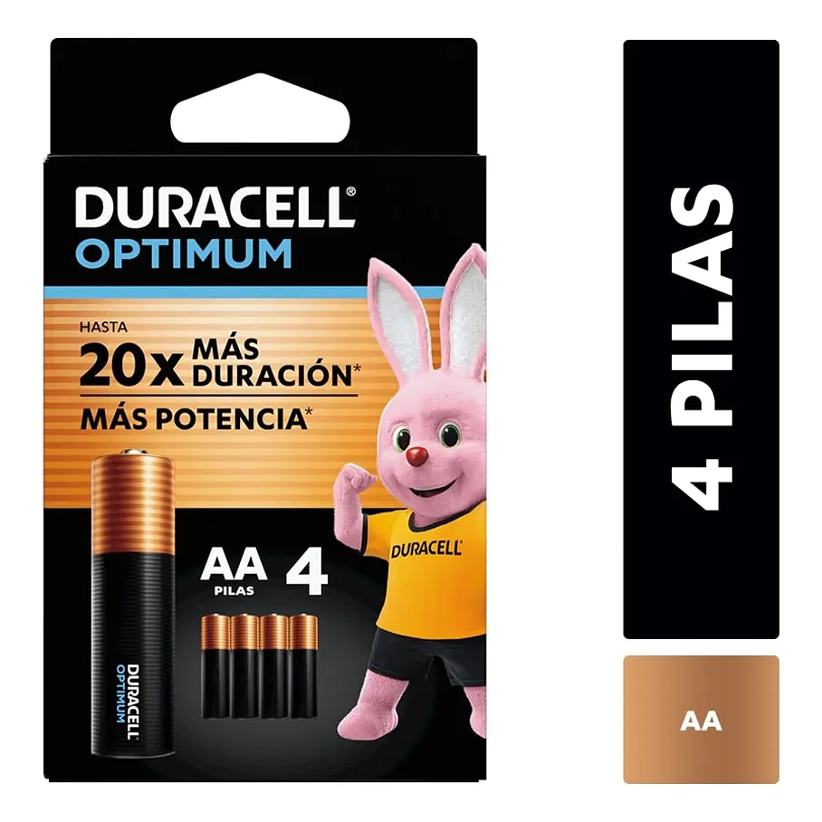 Pila Duracell Optimum AA (4 Pilas Doble A, Más Potencia) Mas Duracion x20 1