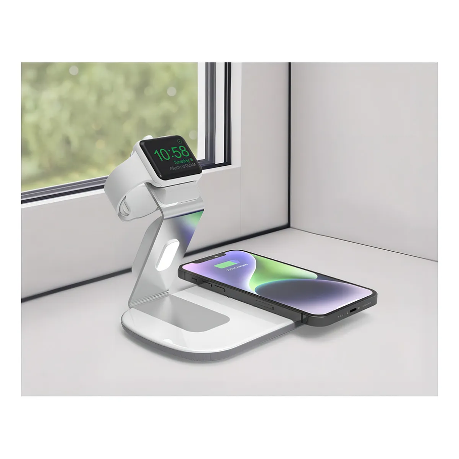 Base Carga Inalámbrica Dusted 2 En 1 Rápida 15W Compatible Con iPhone Reloj Watch 3