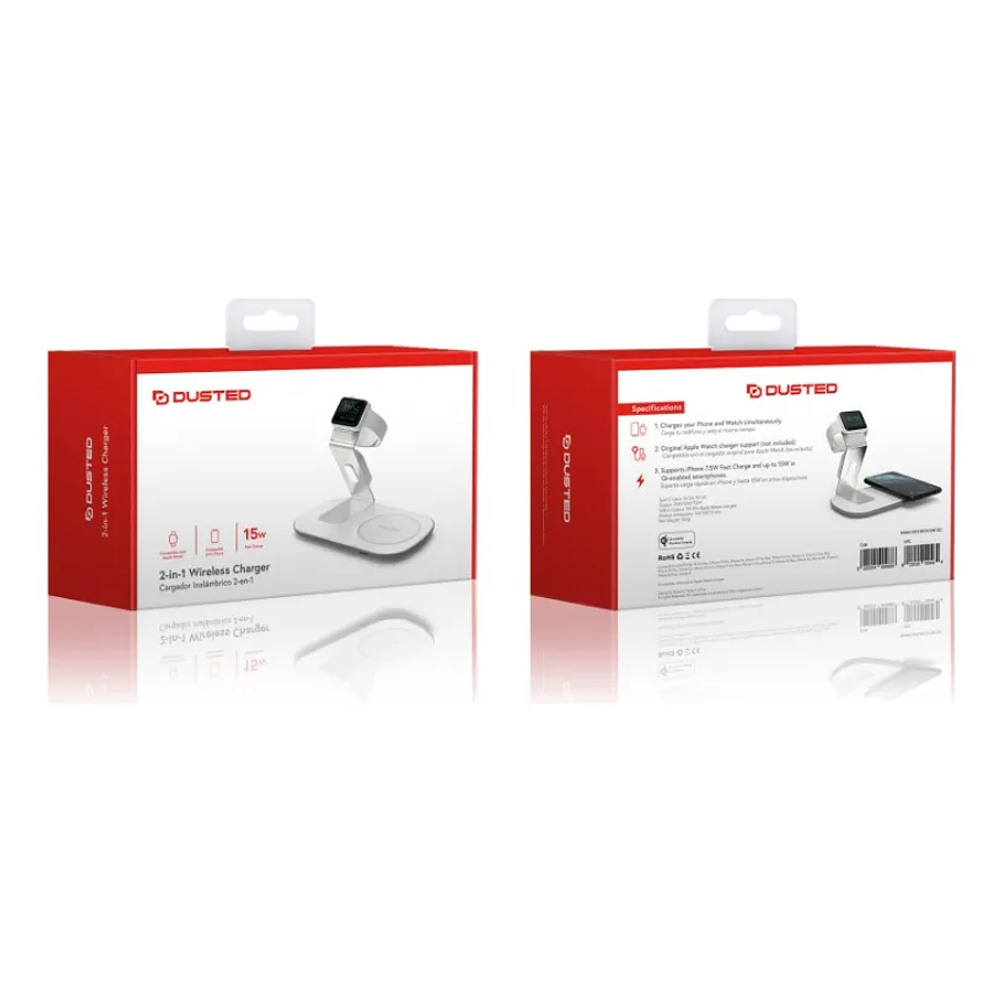Base Carga Inalámbrica Dusted 2 En 1 Rápida 15W Compatible Con iPhone Reloj Watch 4