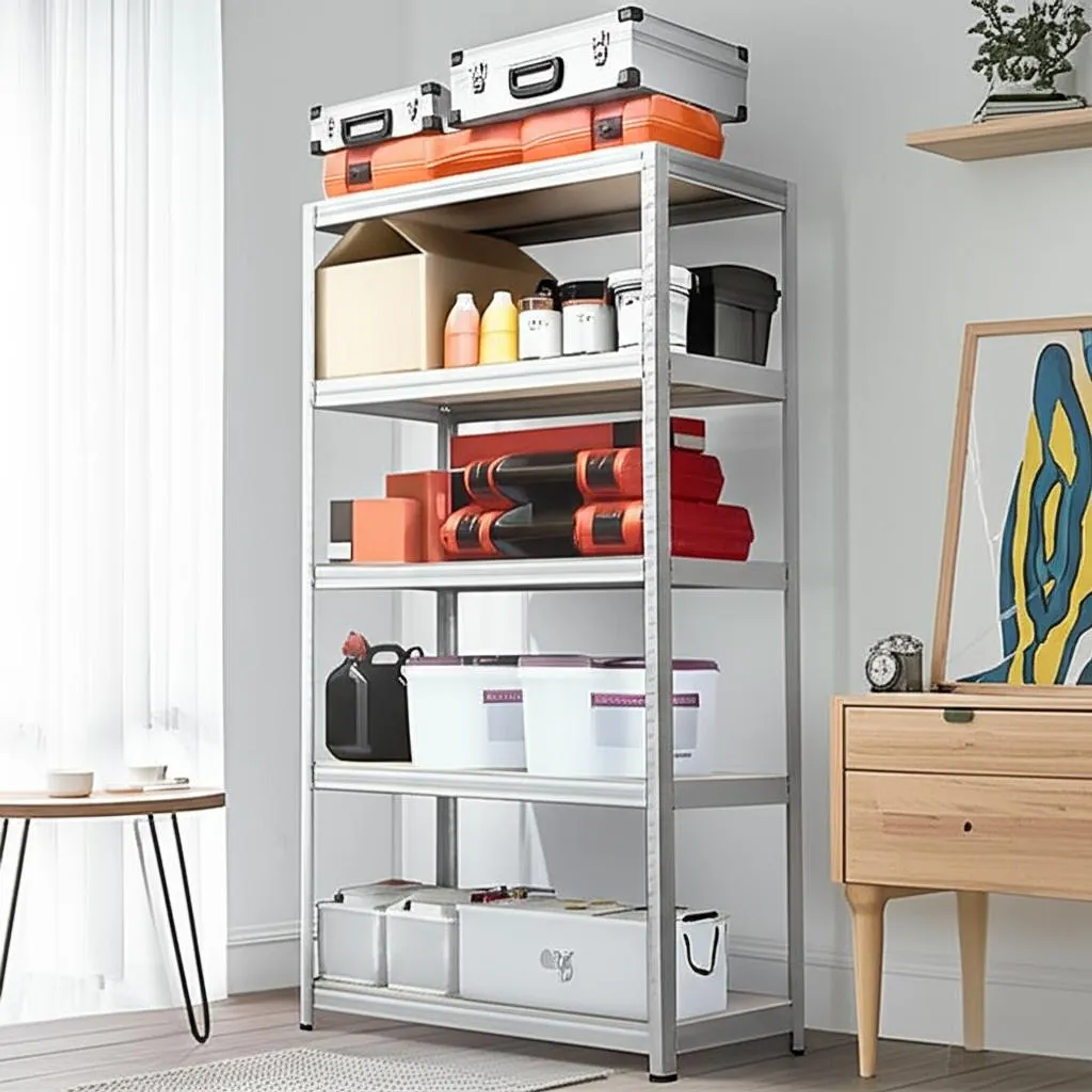 Estante Metalico 180cm X 90cm X 40cm Marca Eoland Organizador Plateado De 5 Niveles Facil Ensamblado Multiuso Escritorio Madera Mdf Alta Calidad Repisas Estanterias Organizadoras 3