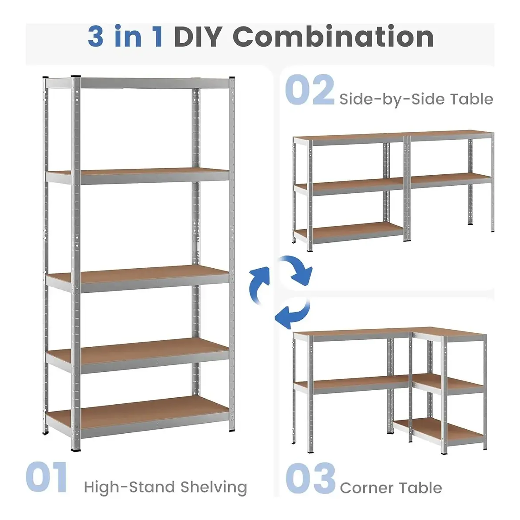 Estante Metalico 180cm X 90cm X 40cm Marca Eoland Organizador Plateado De 5 Niveles Facil Ensamblado Multiuso Escritorio Madera Mdf Alta Calidad Repisas Estanterias Organizadoras 5