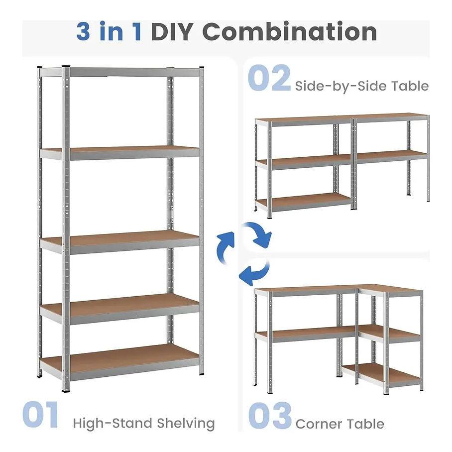 Estante Metalico 180cm X 90cm X 40cm Marca Eoland Organizador Plateado De 5 Niveles Facil Ensamblado Multiuso Escritorio Madera Mdf Alta Calidad Repisas Estanterias Organizadoras 5