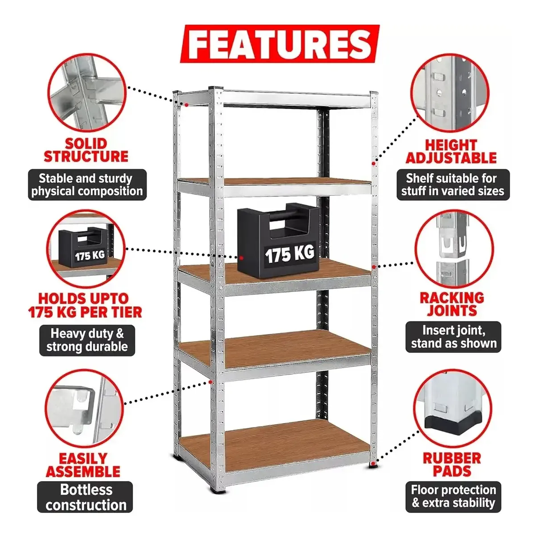 Estante Metalico 180cm X 90cm X 40cm Marca Eoland Organizador Plateado De 5 Niveles Facil Ensamblado Multiuso Escritorio Madera Mdf Alta Calidad Repisas Estanterias Organizadoras 7