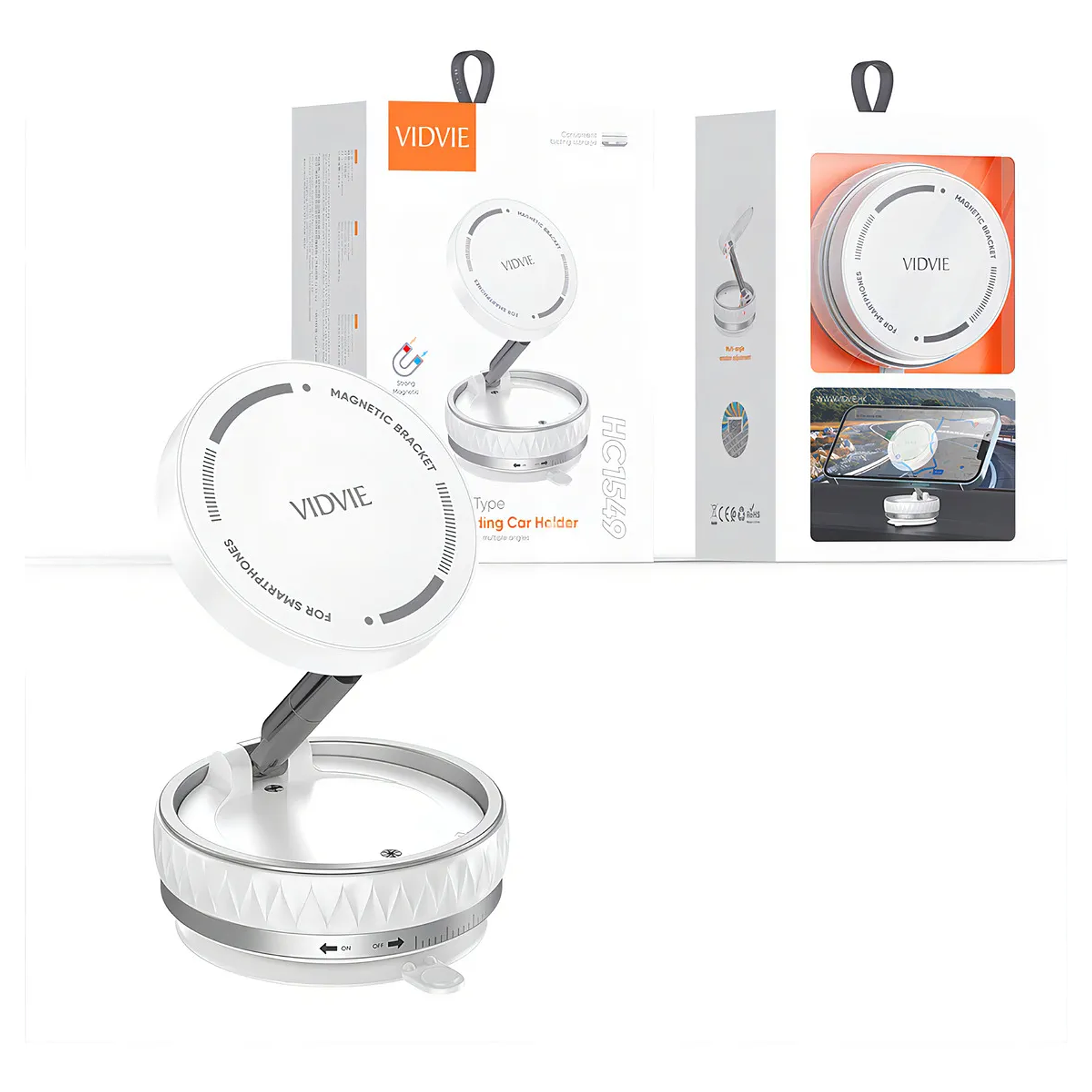 Soportes Universales Para Teléfono De Coche Vidvie Hc1549 Blanco Magnético 1