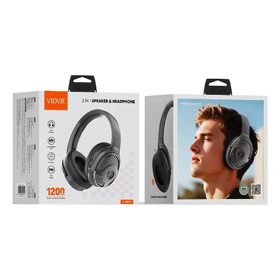 Audífonos Inalámbricos 40 Horas Over-ear 2en1 Vidvie Audioim Negro Cancelacion De Ruido 2