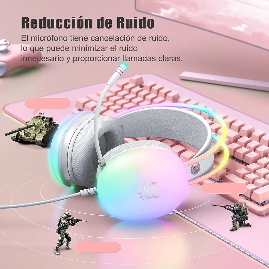 Audífonos Gamer Onikuma X25 Rgb Microfono Comp. Pc Ps4 Ps5 Color Blanco 9
