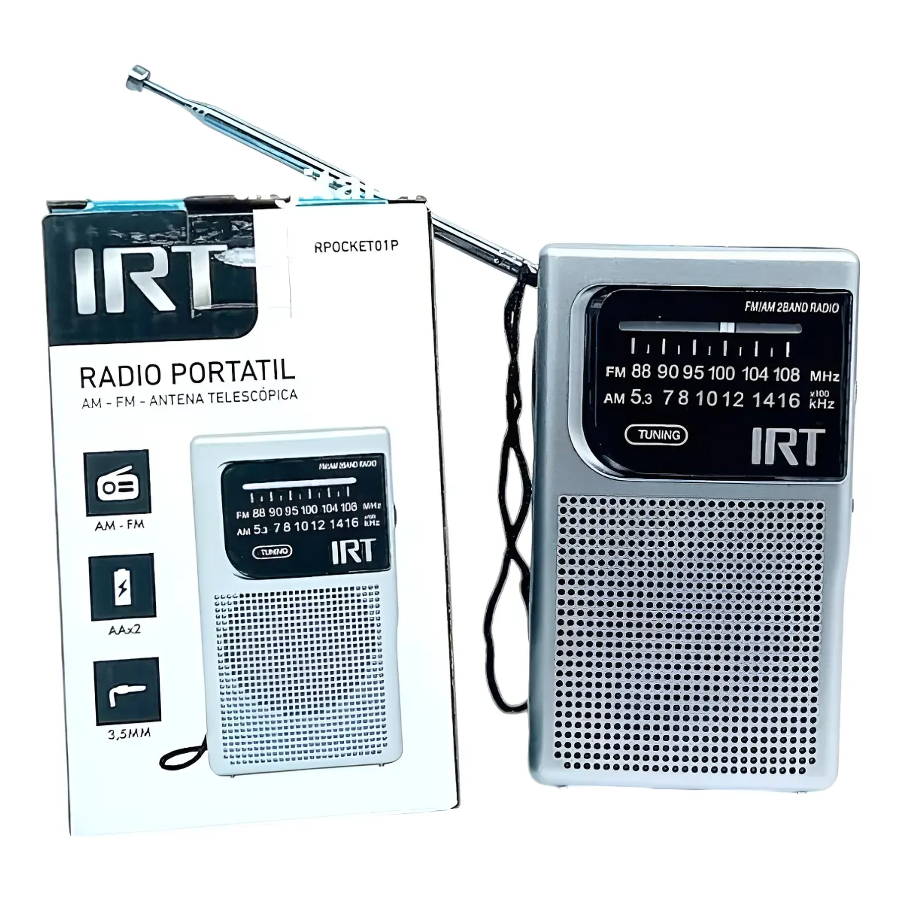 Radio A Pilas Portatil De Bolsillo Am/fm Irt Plateada Color Plateado 5