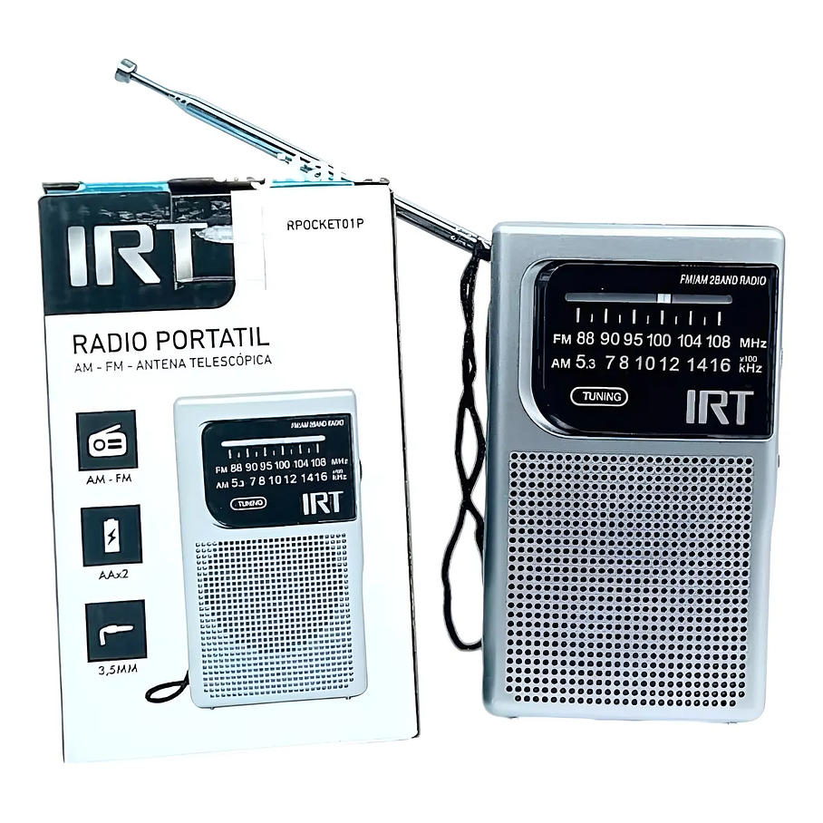 Radio A Pilas Portatil De Bolsillo Am/fm Irt Plateada Color Plateado 5