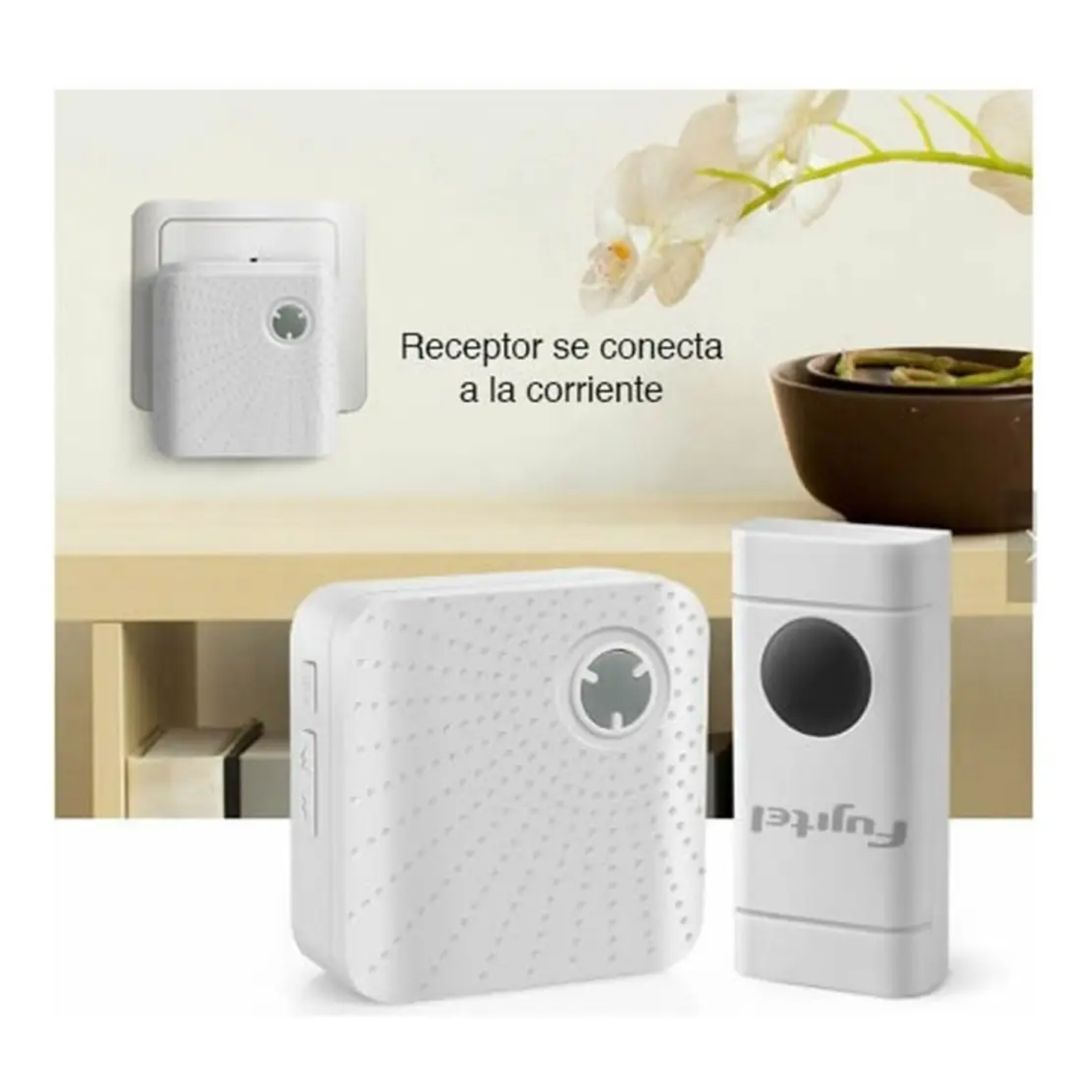 Timbre Inalámbrico Fujitel Doble Receptor 52 Melodías Blanco 180m 5