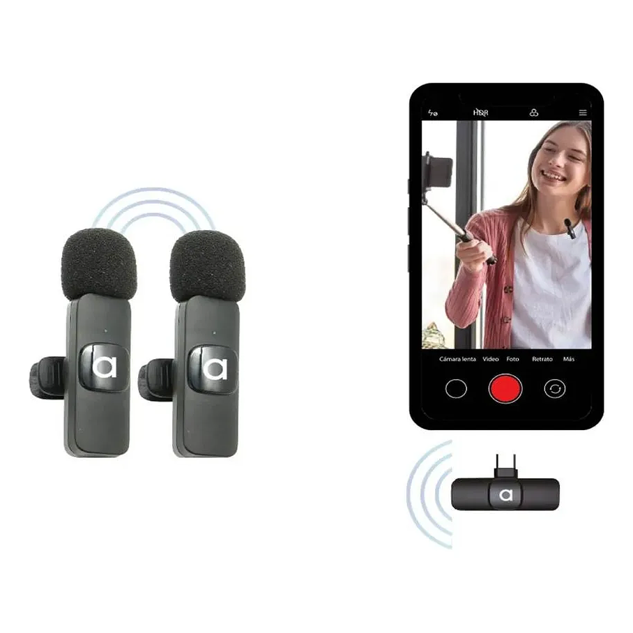 2 Microfonos Solapa Inalambricos Usb C Smartphone Audiolab Negro 5