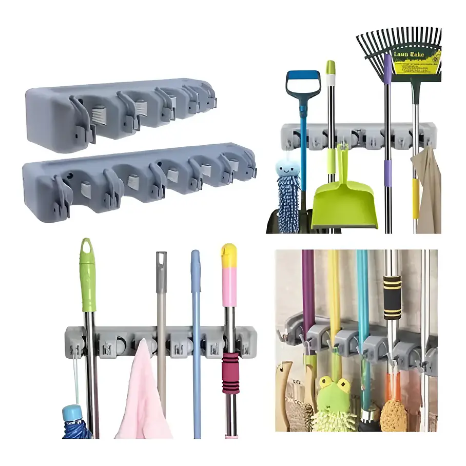 Colgador Escoba Cepillo Pala Basura Trapero Organizador Implementos De Limpieza 3