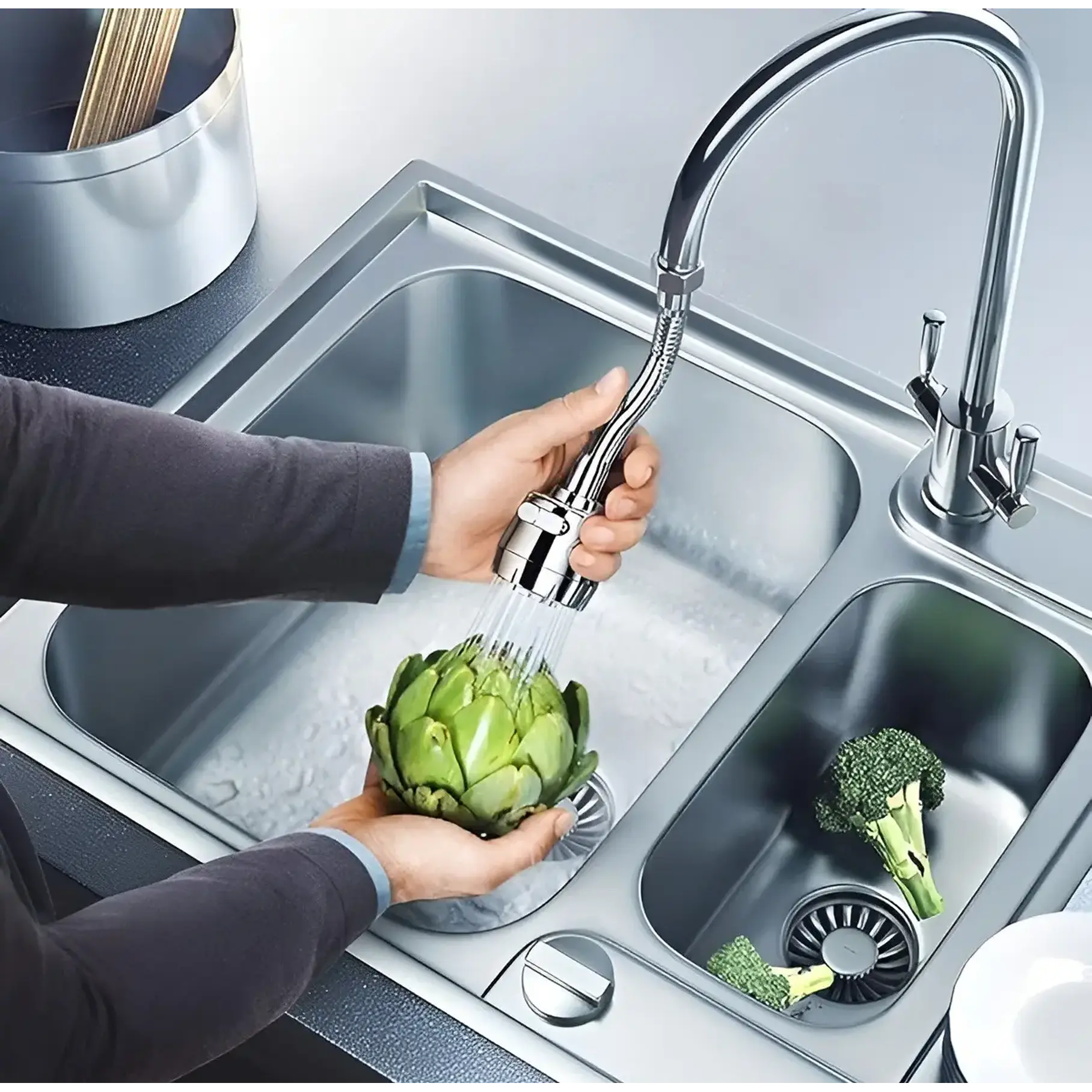 Extension Flexible Para Lavaplatos Grifo 360 De Cocina Acabado Brillante Color Plateado 4