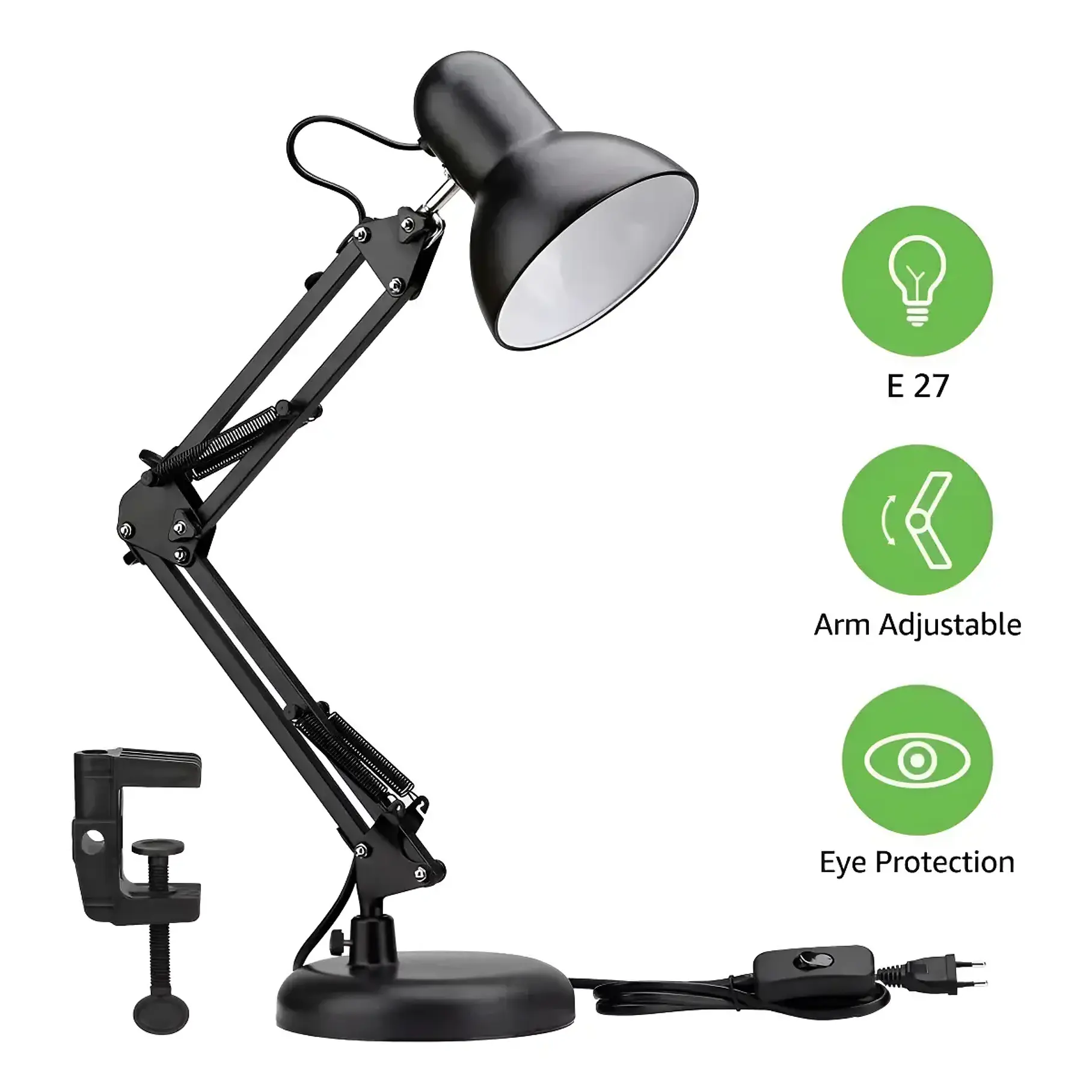 Lámpara Flexible Escritorio Estudio Dibujo Con Clip Color de la estructura Negro 3