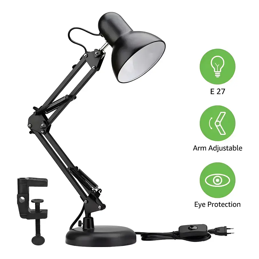 Lámpara Flexible Escritorio Estudio Dibujo Con Clip Color de la estructura Negro 3