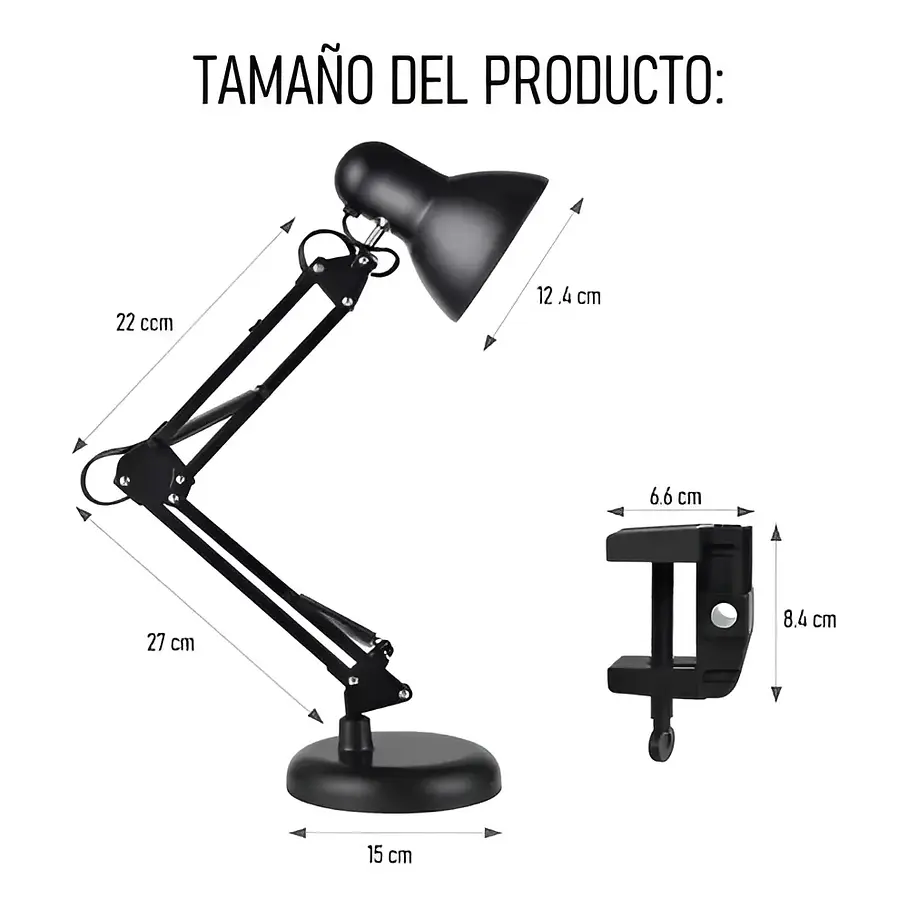 Lámpara Flexible Escritorio Estudio Dibujo Con Clip Color de la estructura Negro 8