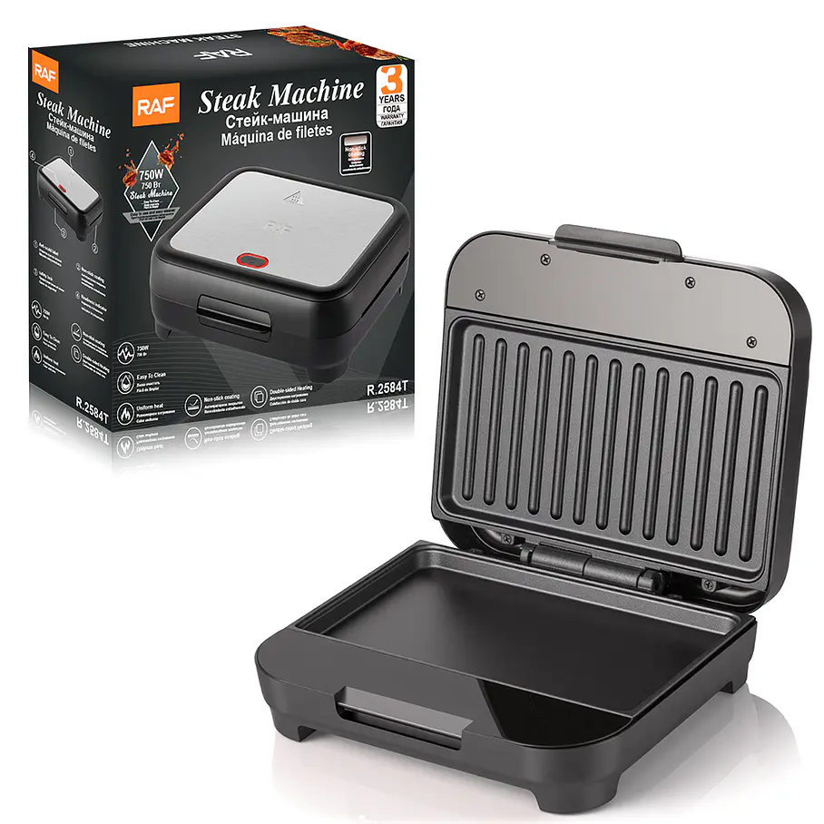 Sandwichera Compacta Raf, Platos Hondos, Negro, R2584T Placa Lisa, Placa Grill 2RL Sandwichera Viral Tendencia Pan Carne y Mas Alimentos 4