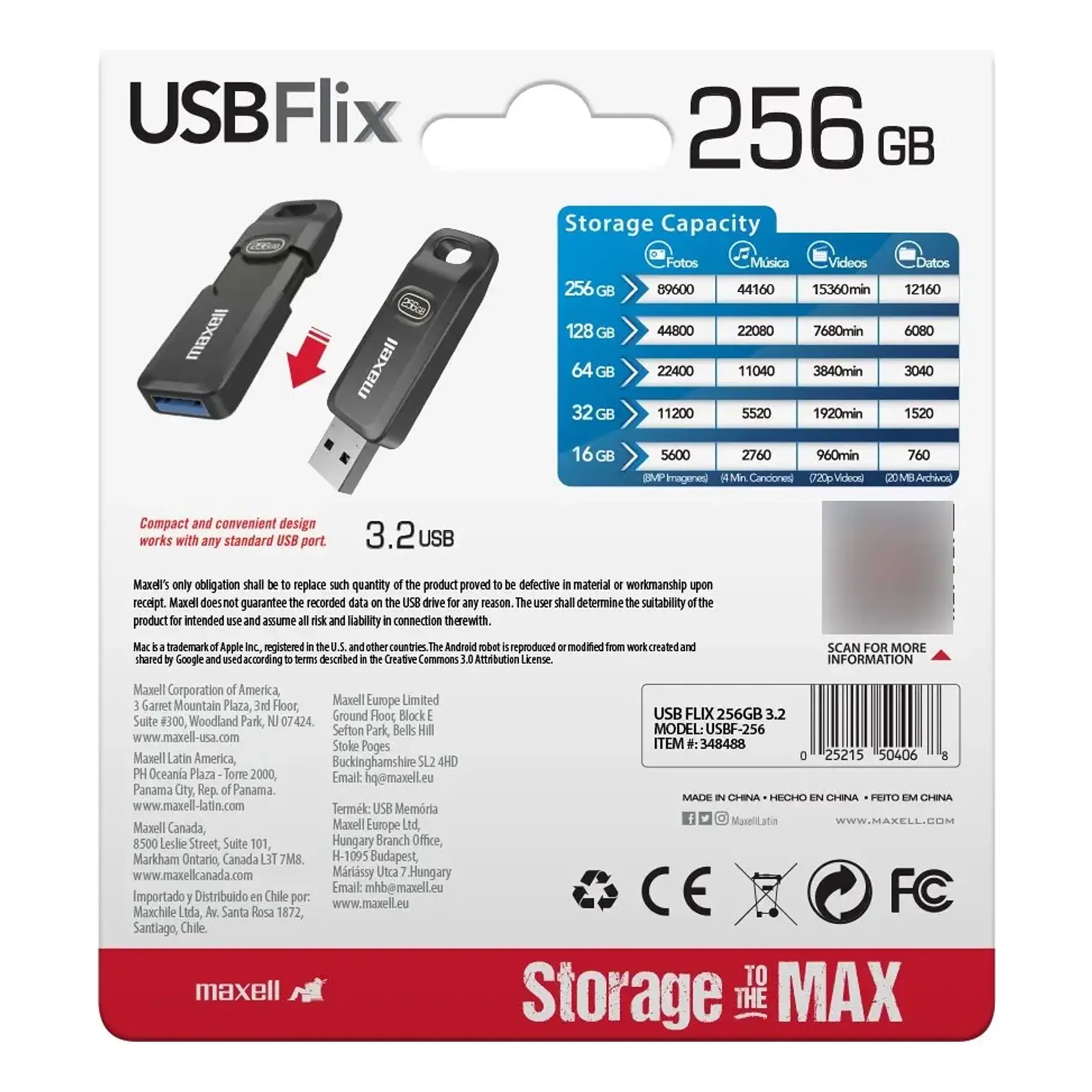 Pendrive Usb Maxell Flix 256gb 3.2 Almacenamiento Speed  2