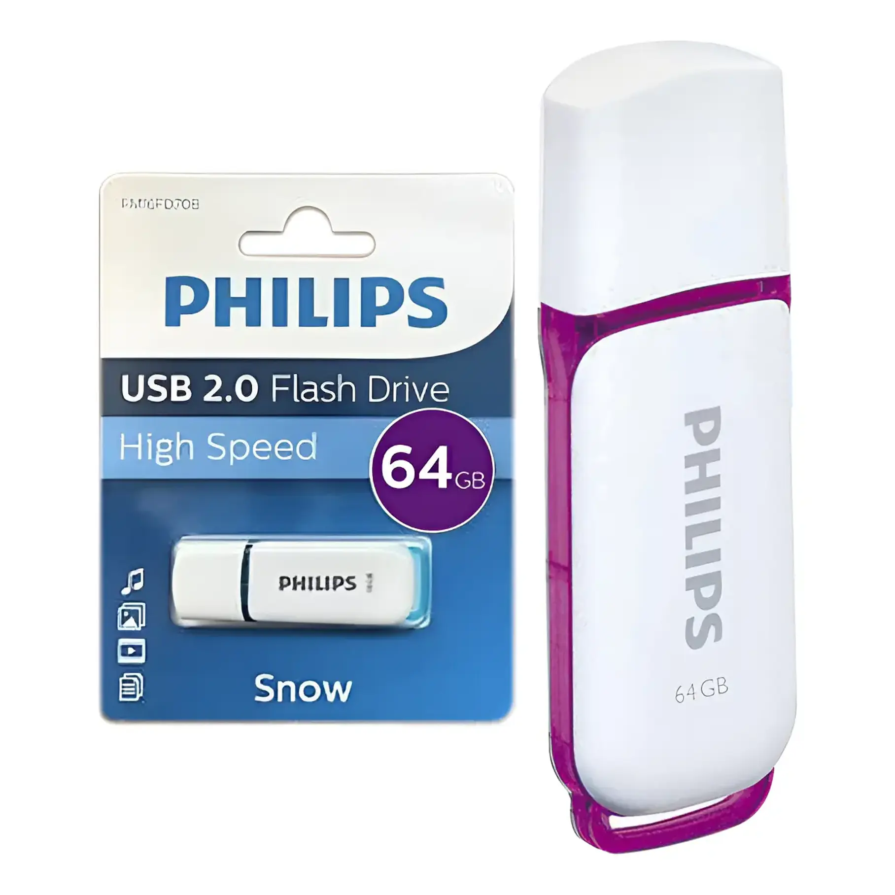 Pendrive Usb Philips Snow 64gb 2.0 Color Blanco 1