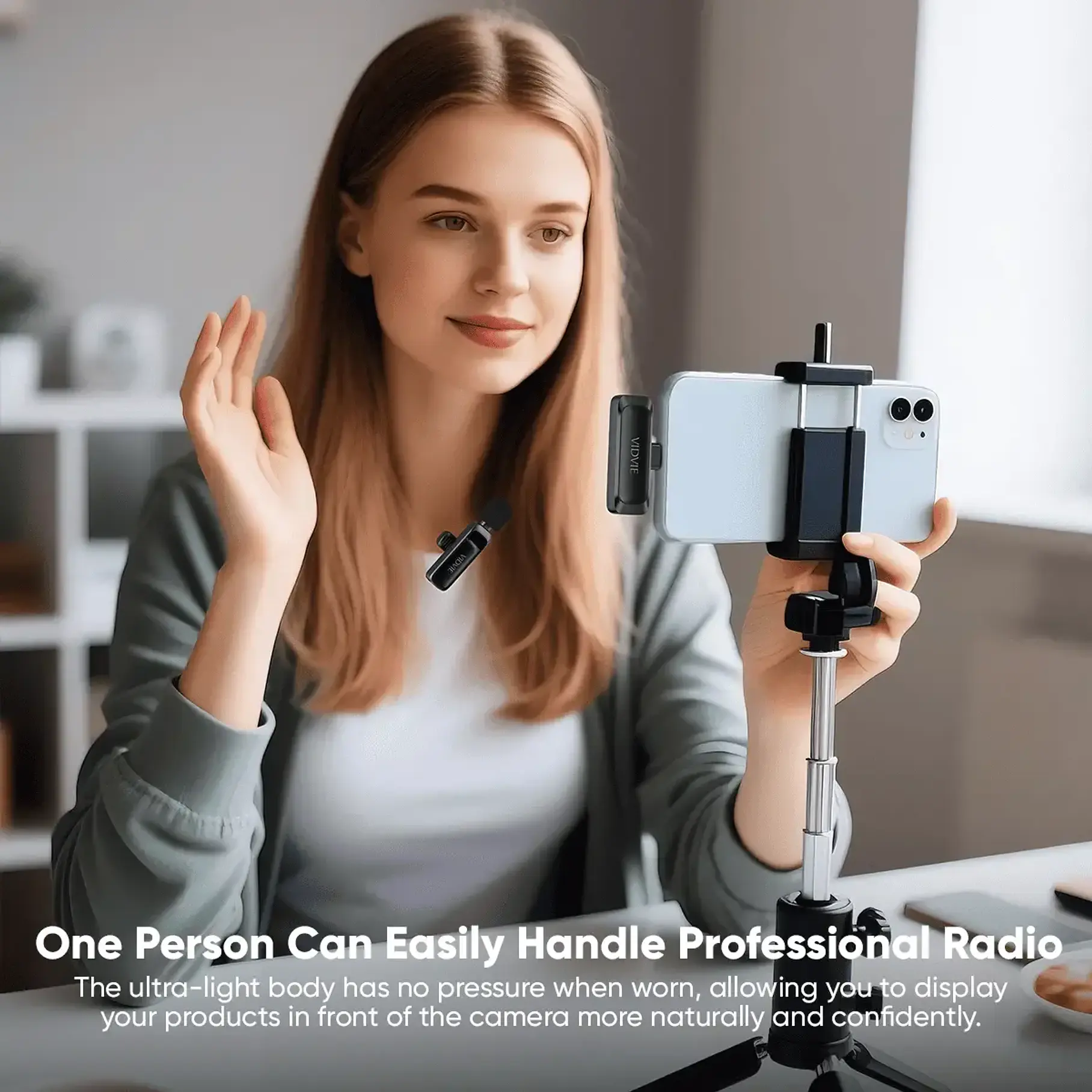 Micrófono Solapa Y Transmisor Inalámbrico Usb-c Vidvie Mc03 3