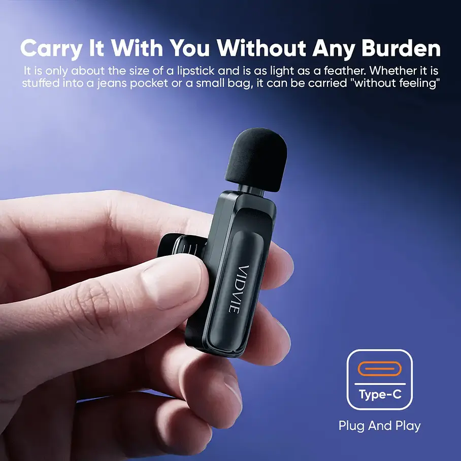 Micrófono Solapa Y Transmisor Inalámbrico Usb-c Vidvie Mc03 4