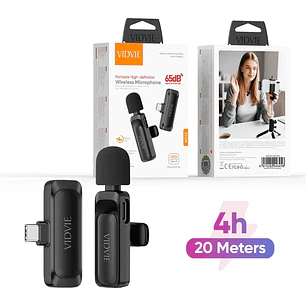 Micrófono Solapa Y Transmisor Inalámbrico Usb-c Vidvie Mc03