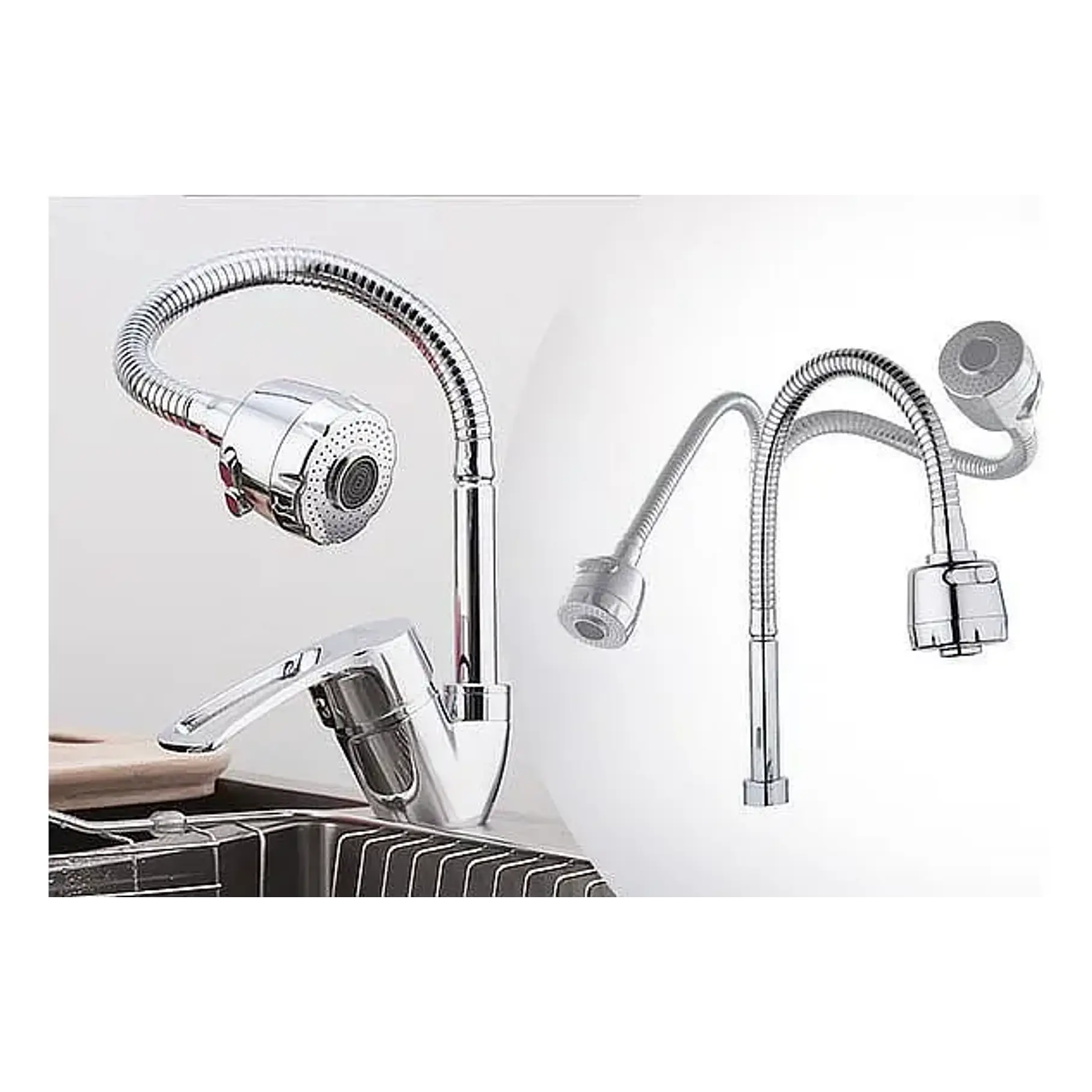 Llave Flexible Lavaplatos Manguera Flexible Monomando 360° 2rl Color Plateado Cuello Giratorio Cocina Grifería Lavaplatos 2