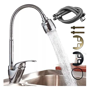 Llave Flexible Lavaplatos Manguera Flexible Monomando 360° 2rl Color Plateado Cuello Giratorio Cocina Grifería Lavaplatos