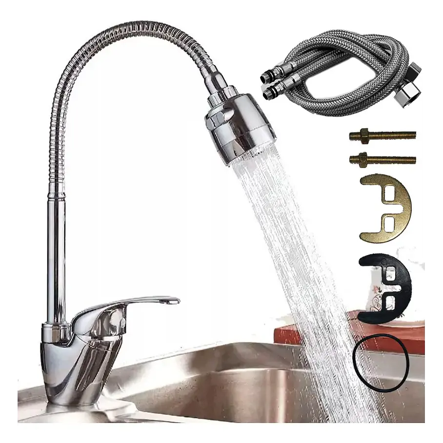 Llave Flexible Lavaplatos Manguera Flexible Monomando 360° 2rl Color Plateado Cuello Giratorio Cocina Grifería Lavaplatos 1